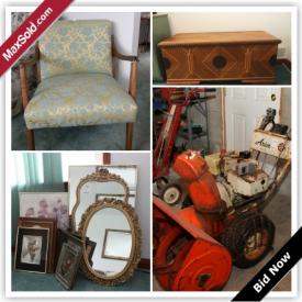 MaxSold Auction: This auction features vintage teak table and chairs, old Ariens 8hp snow blower, china, old MTD Canada 3-26 roto tiller, tools, shop vac, air conditioners, Kenmore gas BBQ, vintage furniture, beds, lamps, chairs, Maytag washer and dryer, vintage highboy, Canon camera, office equipment, Honderich cedar chest, kitchen appliances, mirrors, crystal glasses, and more!